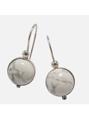 Howlite Earrings Wise Inspiration Sterling Silver Round Cabochon Latch Jewelry